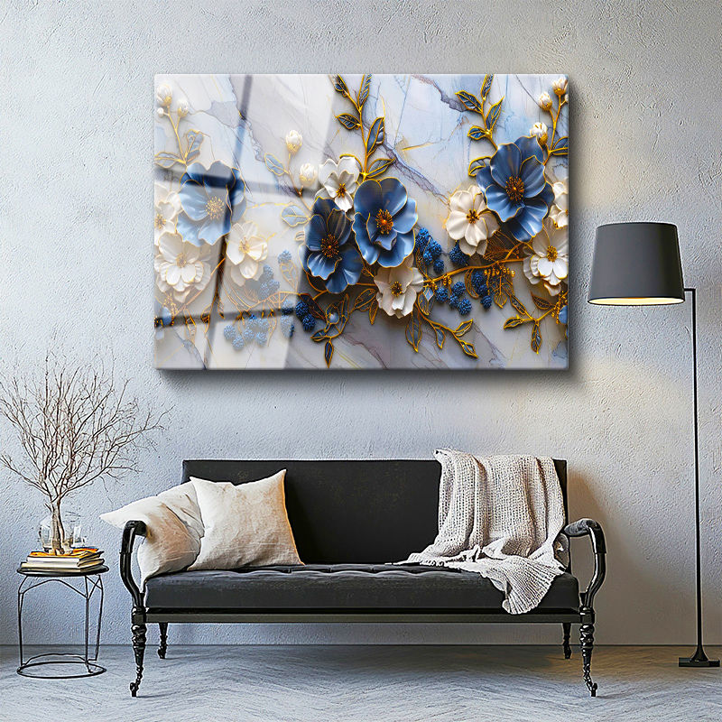 Tamperli Gerçek Cam Tablo Meyve Dalları Çiçekleri Çiçek Tablosu Duvar Dekoru