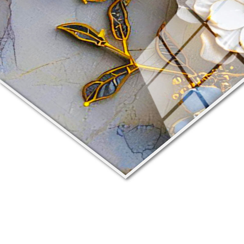 Tamperli Gerçek Cam Tablo Meyve Dalları Çiçekleri Çiçek Tablosu Duvar Dekoru