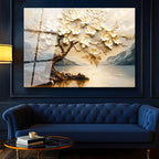 Tamperli Gerçek Cam Tablo Manolya Ağacı Manzaralı Çiçek Tablosu Duvar Dekoru