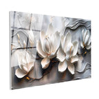Tamperli Gerçek Cam Tablo Kabartma Görünümlü Manolyalar Çiçek Tablosu Duvar Dekoru