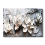 Tamperli Gerçek Cam Tablo Kabartma Görünümlü Manolyalar Çiçek Tablosu Duvar Dekoru