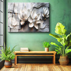 Tamperli Gerçek Cam Tablo Kabartma Görünümlü Manolyalar Çiçek Tablosu Duvar Dekoru