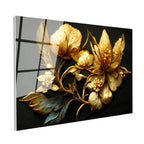 Tamperli Gerçek Cam Tablo Metalik Görünümlü Çiçekler Çiçek Tablosu Duvar Dekoru
