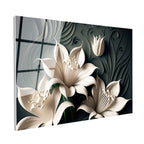 Tamperli Gerçek Cam Tablo Kabartma Görünümlü Lilyum Çiçek Tablosu Duvar Dekoru