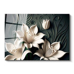 Tamperli Gerçek Cam Tablo Kabartma Görünümlü Lilyum Çiçek Tablosu Duvar Dekoru