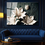 Tamperli Gerçek Cam Tablo Kabartma Görünümlü Lilyum Çiçek Tablosu Duvar Dekoru