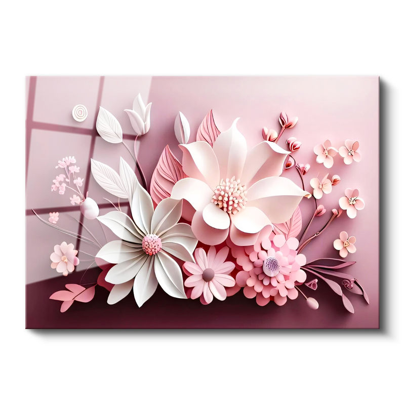 Tamperli Gerçek Cam Tablo Katmanlı Çiçek Aranjmanı Çiçek Tablosu Duvar Dekoru