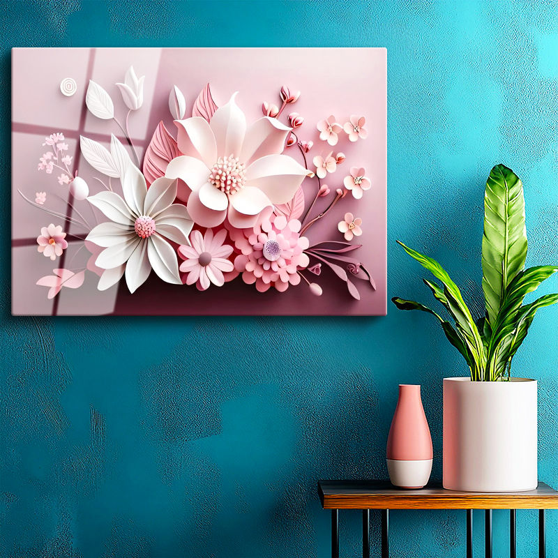 Tamperli Gerçek Cam Tablo Katmanlı Çiçek Aranjmanı Çiçek Tablosu Duvar Dekoru