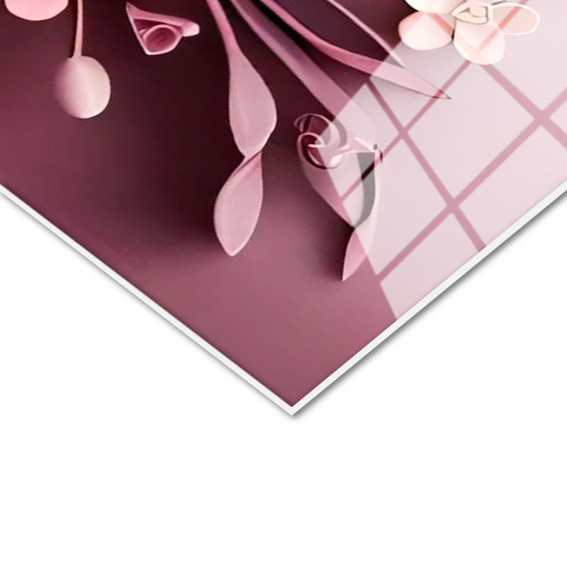 Tamperli Gerçek Cam Tablo Katmanlı Çiçek Aranjmanı Çiçek Tablosu Duvar Dekoru