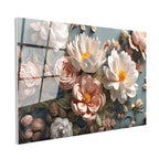 Tamperli Gerçek Cam Tablo Şakayık ve Tomurcuklar Çiçek Tablosu Duvar Dekoru