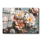 Tamperli Gerçek Cam Tablo Şakayık ve Tomurcuklar Çiçek Tablosu Duvar Dekoru