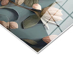 Tamperli Gerçek Cam Tablo Şakayık ve Tomurcuklar Çiçek Tablosu Duvar Dekoru