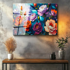 Tamperli Gerçek Cam Tablo Karışık Bahar Bahçesi Çiçek Tablosu Duvar Dekoru