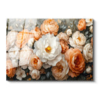 Tamperli Gerçek Cam Tablo Sık Yapraklı Katmerli Güller Çiçek Tablosu Duvar Dekoru
