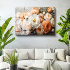 Tamperli Gerçek Cam Tablo Sık Yapraklı Katmerli Güller Çiçek Tablosu Duvar Dekoru