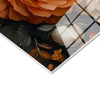 Tamperli Gerçek Cam Tablo Sık Yapraklı Katmerli Güller Çiçek Tablosu Duvar Dekoru