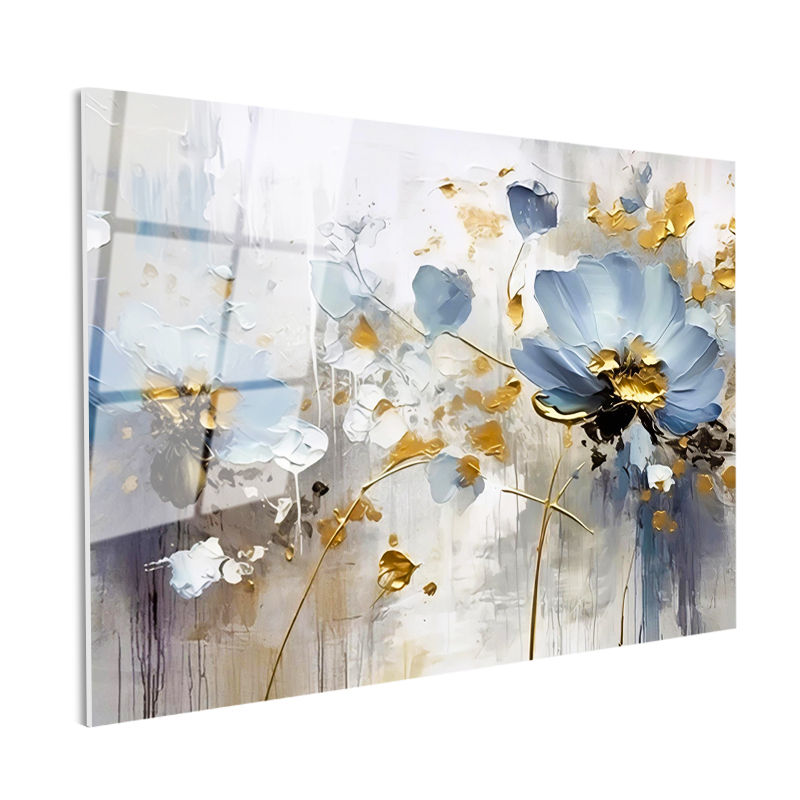 Tamperli Gerçek Cam Tablo Soyut Formlu Modern Çiçekler Çiçek Tablosu Duvar Dekoru
