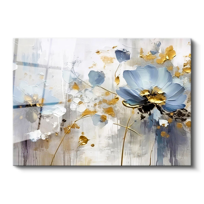 Tamperli Gerçek Cam Tablo Soyut Formlu Modern Çiçekler Çiçek Tablosu Duvar Dekoru