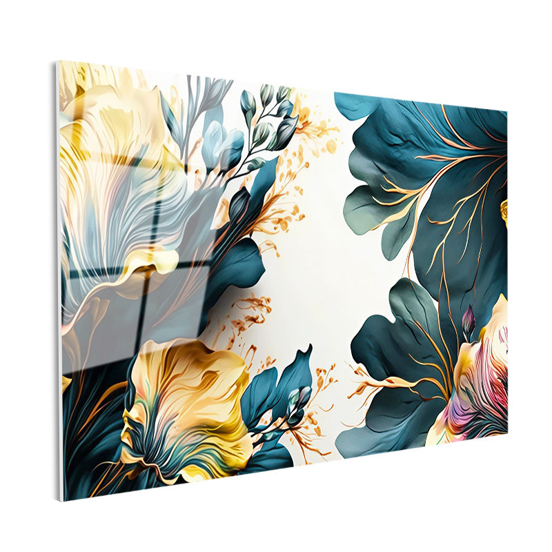 Tamperli Gerçek Cam Tablo Zarif Hatlı Estetik Çiçekler Çiçek Tablosu Duvar Dekoru