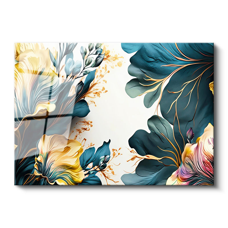 Tamperli Gerçek Cam Tablo Zarif Hatlı Estetik Çiçekler Çiçek Tablosu Duvar Dekoru