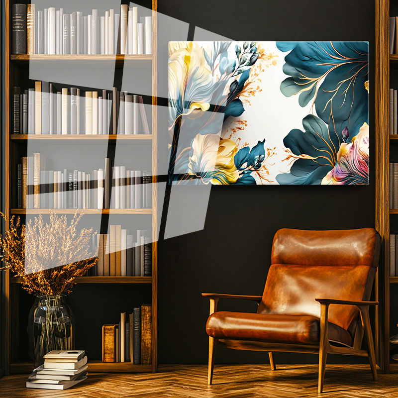 Tamperli Gerçek Cam Tablo Zarif Hatlı Estetik Çiçekler Çiçek Tablosu Duvar Dekoru