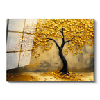 Tamperli Gerçek Cam Tablo Altın Yapraklı Estetik Ağaç Çiçek Tablosu Duvar Dekoru