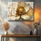 Tamperli Gerçek Cam Tablo Kabartma Görünümlü Dev Altın Çiçek Çiçek Tablosu Duvar Dekoru