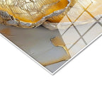 Tamperli Gerçek Cam Tablo Kabartma Görünümlü Dev Altın Çiçek Çiçek Tablosu Duvar Dekoru