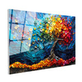 Tamperli Gerçek Cam Tablo Rengarenk Bahar Ağacı Çiçek Tablosu Duvar Dekoru