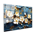 Tamperli Gerçek Cam Tablo Kabartma Görünümlü Manolya Dalı Çiçek Tablosu Duvar Dekoru