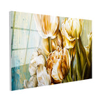 Tamperli Gerçek Cam Tablo Zarif Lale Aranjmanı Çiçek Tablosu Duvar Dekoru