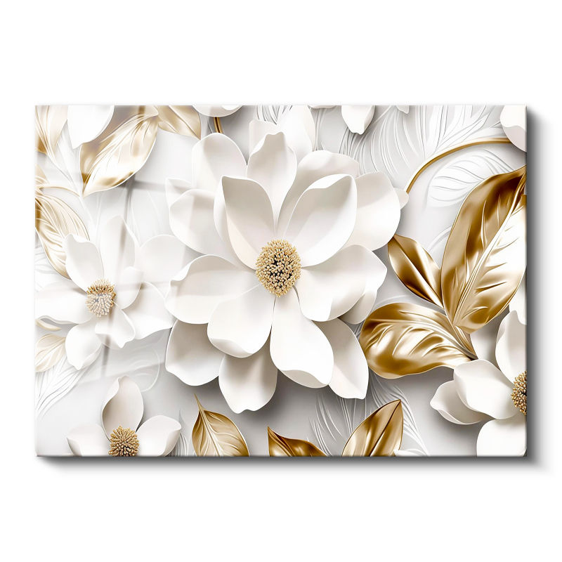 Tamperli Gerçek Cam Tablo Büyük Beyaz Manolyalar Çiçek Tablosu Duvar Dekoru