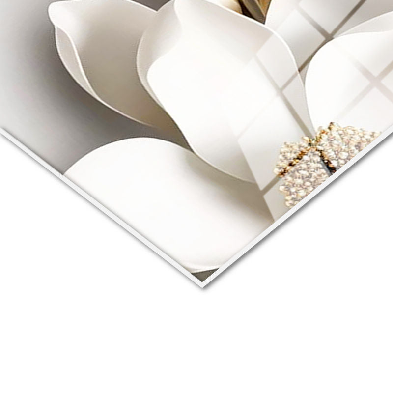 Tamperli Gerçek Cam Tablo Büyük Beyaz Manolyalar Çiçek Tablosu Duvar Dekoru