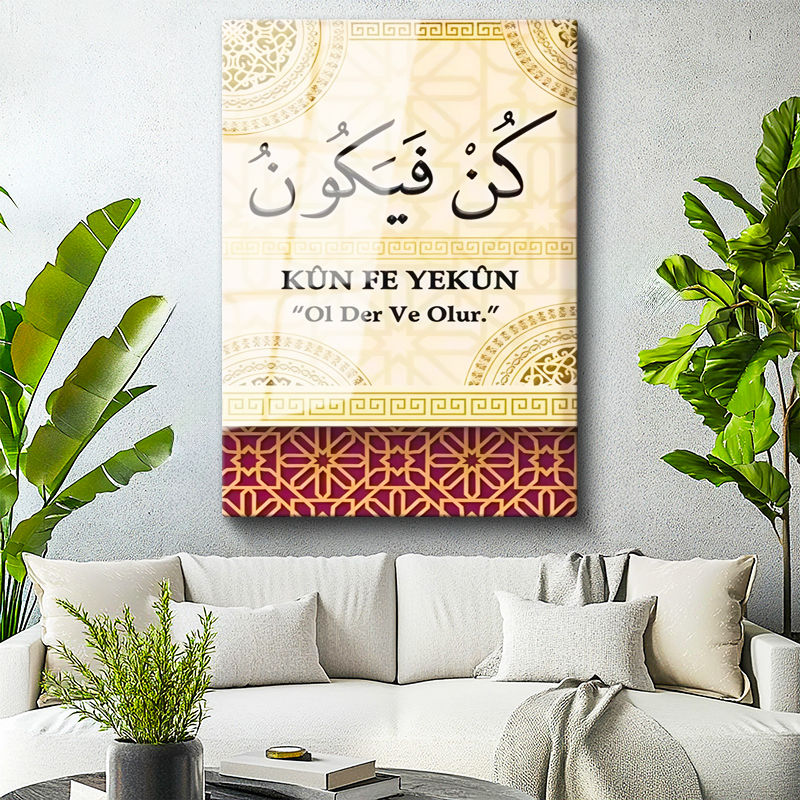 Tamperli Gerçek Cam Tablo Kun Fe Yekün Ayeti Türkçe Anlamlı Dini İslami Tablo Duvar Dekoru
