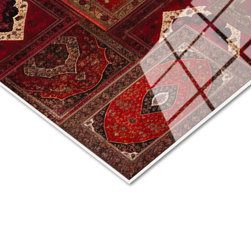 Tamperli Gerçek Cam Tablo Elif Vav Harfi Osmanlı Halı Motifli Dini İslami Tablo Duvar Dekoru