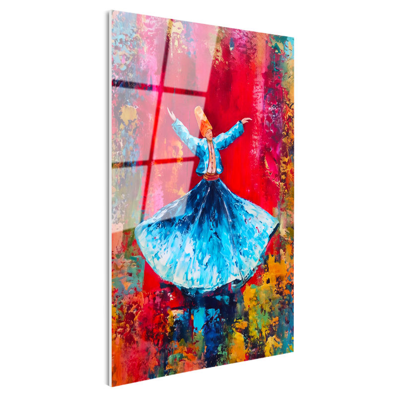 Tamperli Gerçek Cam Tablo Renkli Semazen Figürü Soyut Çalışma Dini İslami Tablo Duvar Dekoru