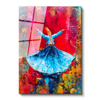 Tamperli Gerçek Cam Tablo Renkli Semazen Figürü Soyut Çalışma Dini İslami Tablo Duvar Dekoru