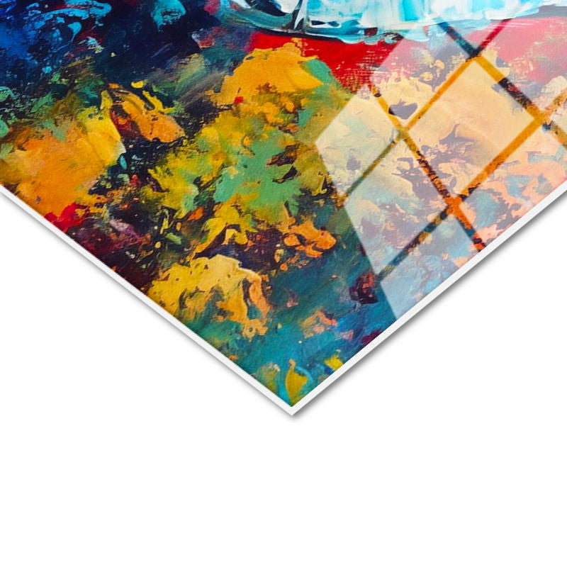 Tamperli Gerçek Cam Tablo Renkli Semazen Figürü Soyut Çalışma Dini İslami Tablo Duvar Dekoru