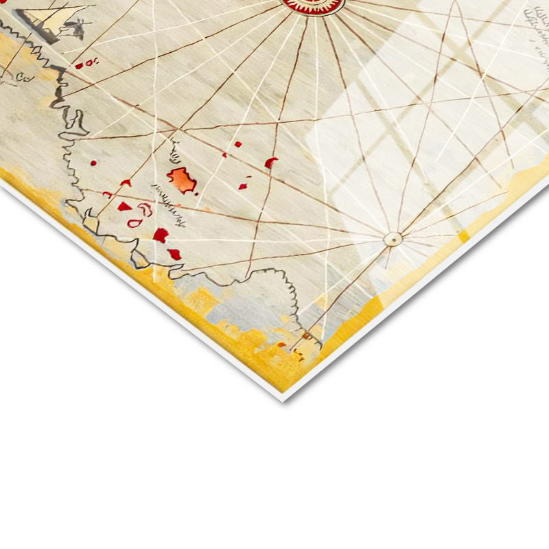 Tamperli Gerçek Cam Tablo Piri Reis Denizci Pusula Harita Tablosu Duvar Dekoru
