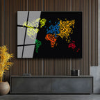 Tamperli Gerçek Cam Tablo Arapça Hat Sanatı Dünya Harita Tablosu Duvar Dekoru