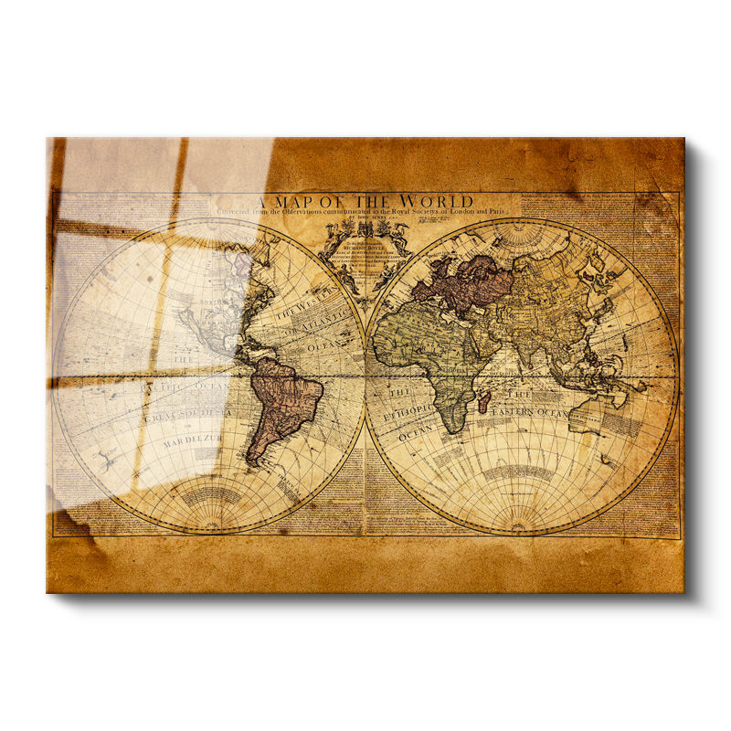 Tamperli Gerçek Cam Tablo Antik Çift Küre Yeryüzü Harita Tablosu Duvar Dekoru