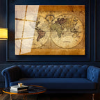 Tamperli Gerçek Cam Tablo Antik Çift Küre Yeryüzü Harita Tablosu Duvar Dekoru