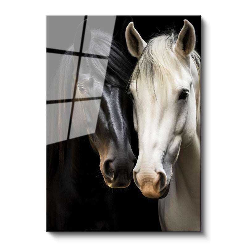 Tamperli Gerçek Cam Tablo Zıt Tonlu İkili At Tablosu Duvar Dekoru