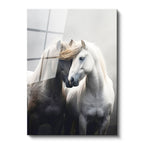 Tamperli Gerçek Cam Tablo Duygusal Temalı İkili At Tablosu Duvar Dekoru
