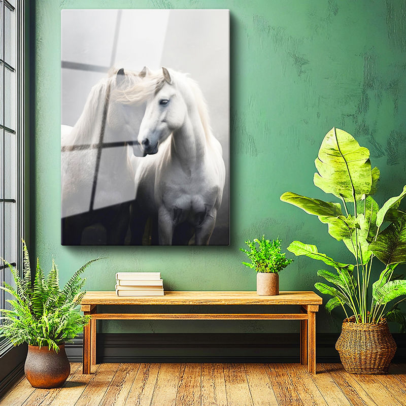 Tamperli Gerçek Cam Tablo Duygusal Temalı İkili At Tablosu Duvar Dekoru