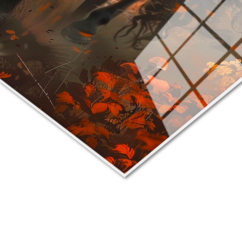 Tamperli Gerçek Cam Tablo Sonbahar Temalı At Tablosu Duvar Dekoru