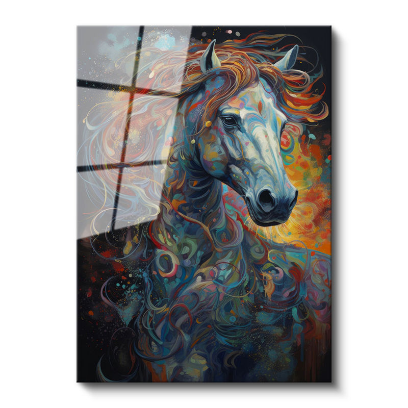 Tamperli Gerçek Cam Tablo Soyut Renk Geçişli At Tablosu Duvar Dekoru