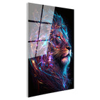 Tamperli Gerçek Cam Tablo Neon Çizgisel Aslan Tablosu Duvar Dekoru