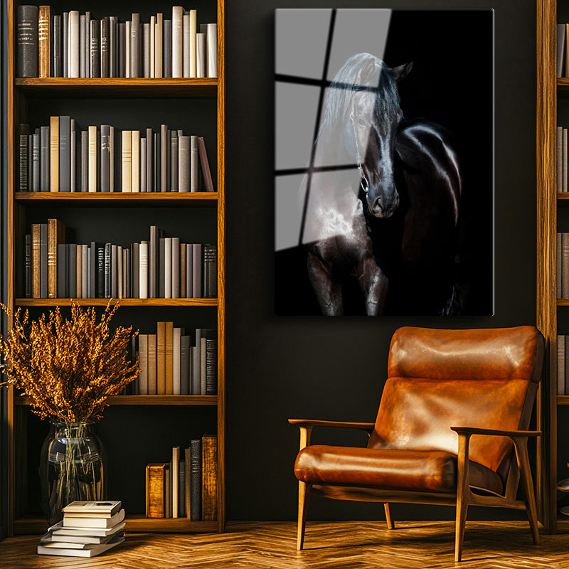 Tamperli Gerçek Cam Tablo Parlak Tüylü At Tablosu Duvar Dekoru