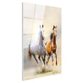 Tamperli Gerçek Cam Tablo Özgür Ruhlu İkili At Tablosu Duvar Dekoru